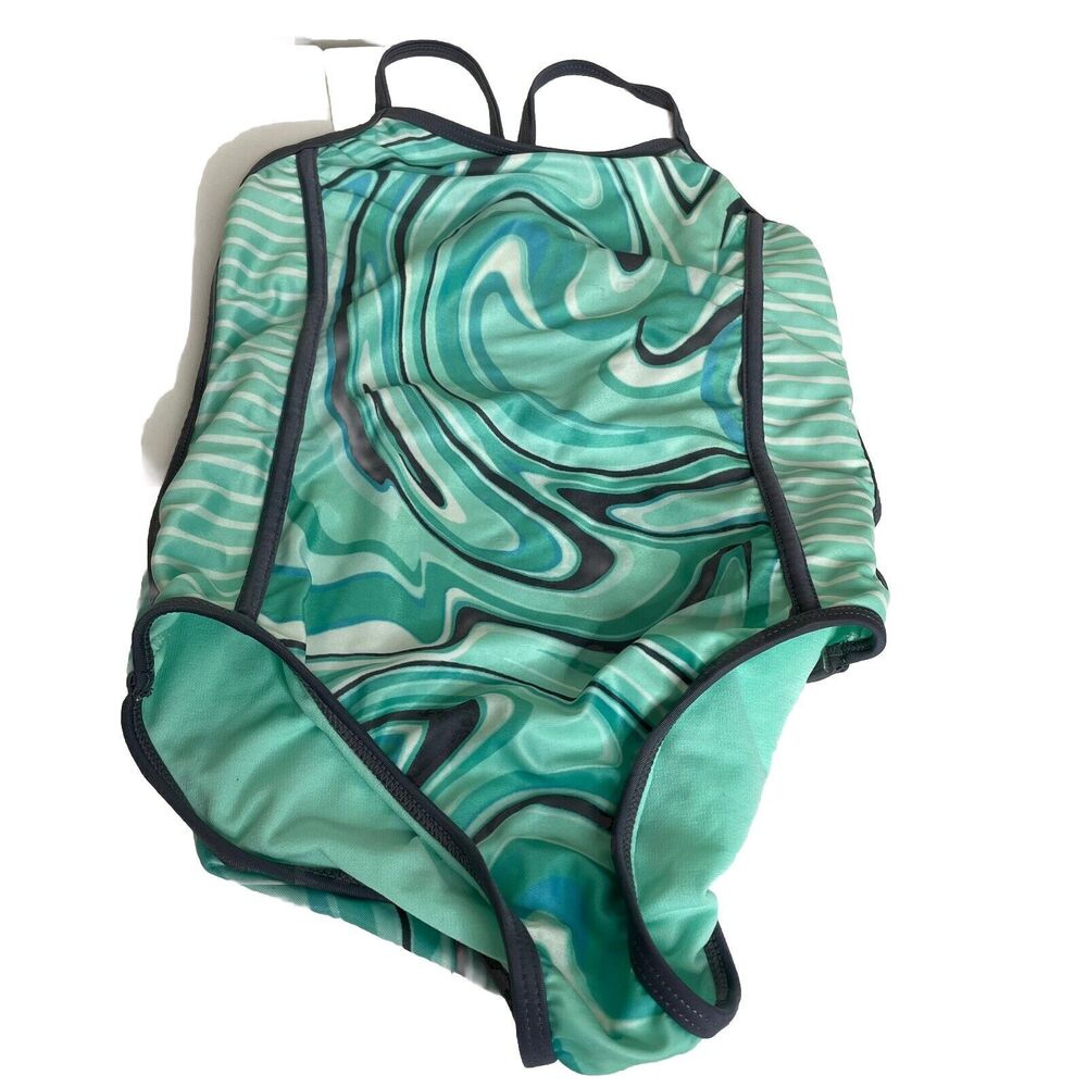 Wonder Nation Girl's One Piece Swimsuit Swirl Green Size 7/8